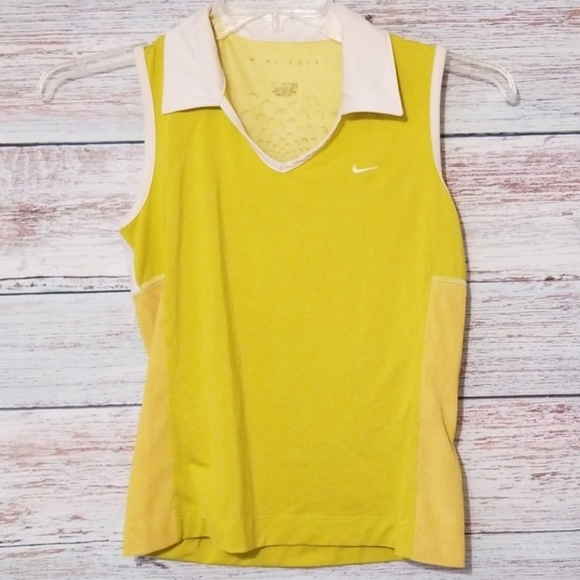 Nike Tops - 2/$12 🛍 Nike Golf Top Yellow White Dry Fit Small